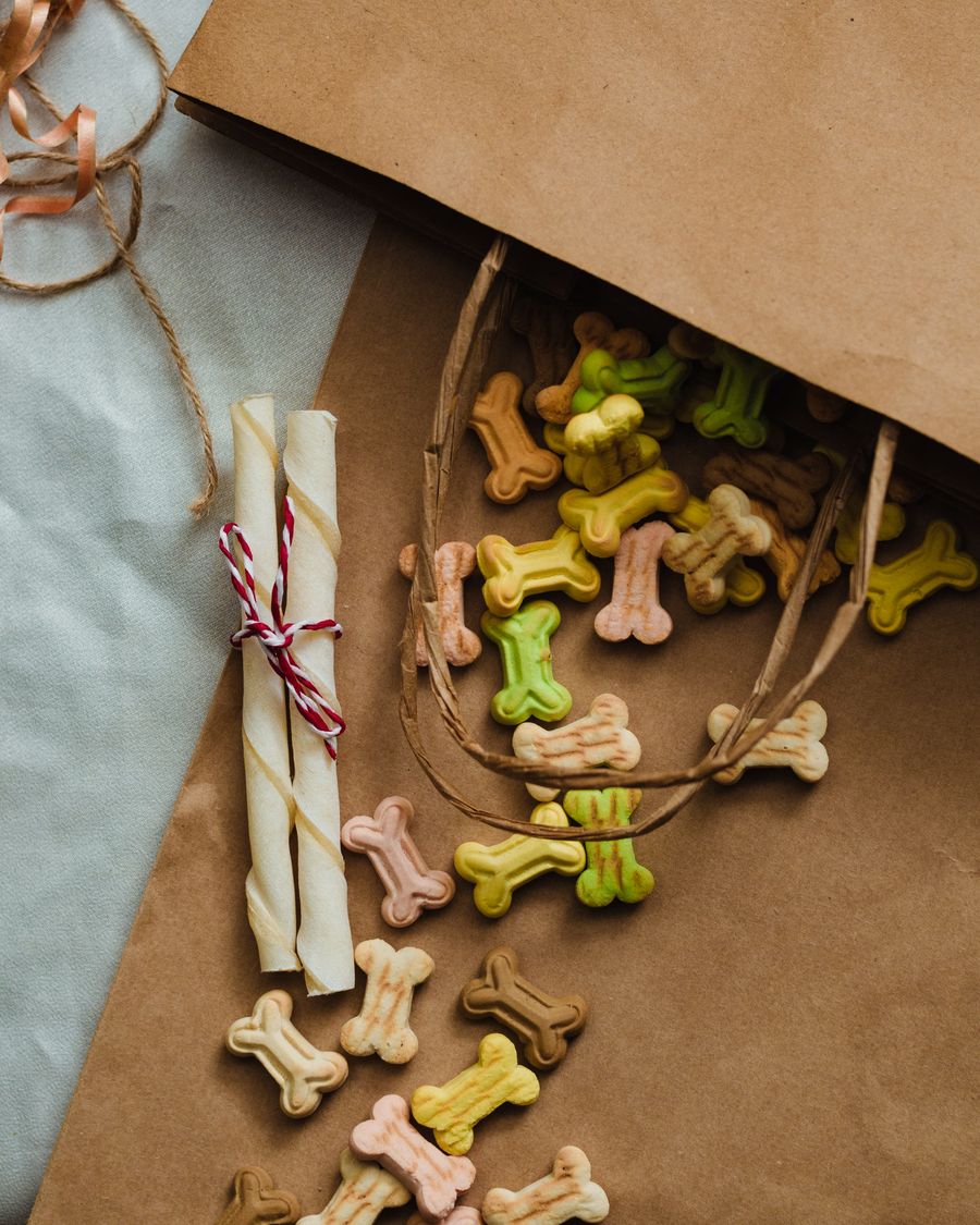 Colorful natural bone-shaped dog treats